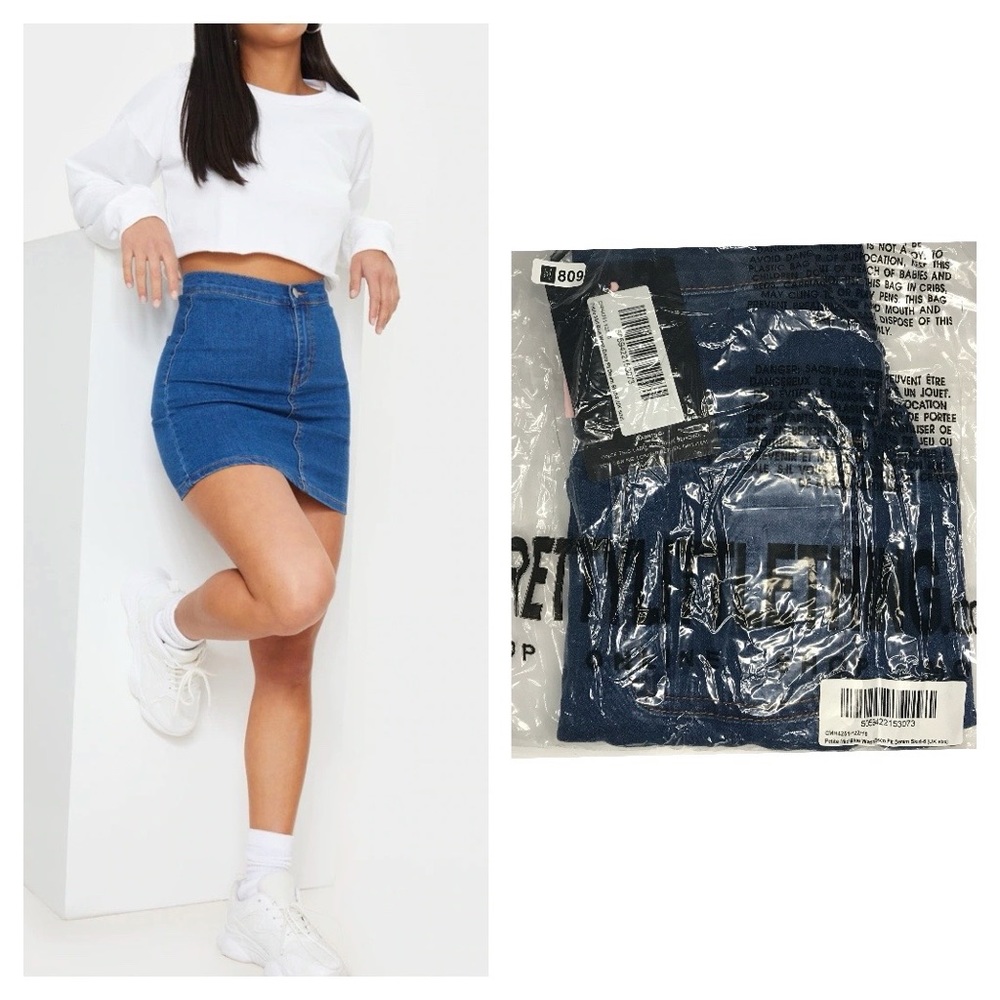Petite Mid Blue Wash Disco Fit Denim Skirt - Picture 1 of 9